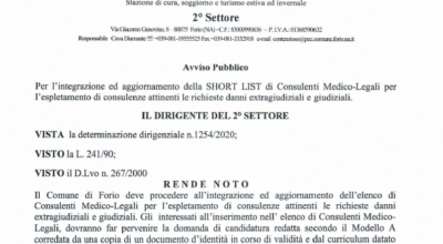 Avviso Pubblico- Short list Medici legali